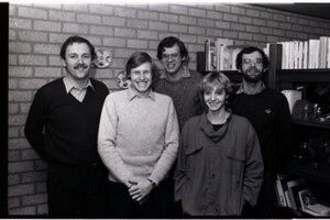 Het bestuur seizoen 1982-1983, vlnr Albert Swinkels, Pieter Aerts, Frans vd Weijer, Céline Albers en Ernst vd Weijer